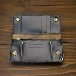 二つ折りトラッカーウォレット 茶芯 栃木レザー 丘染めブラック S03