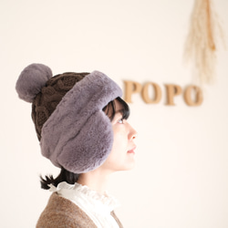 バラクラバ *ブラウン/グラニースクエア/フードキャップ ニット帽