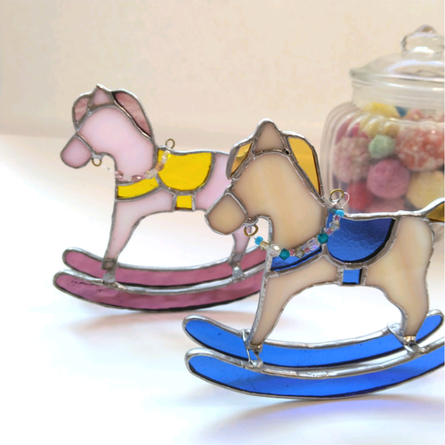 ガラスの木馬【ブルー】 ステンドグラス その他インテリア雑貨 CoCo's