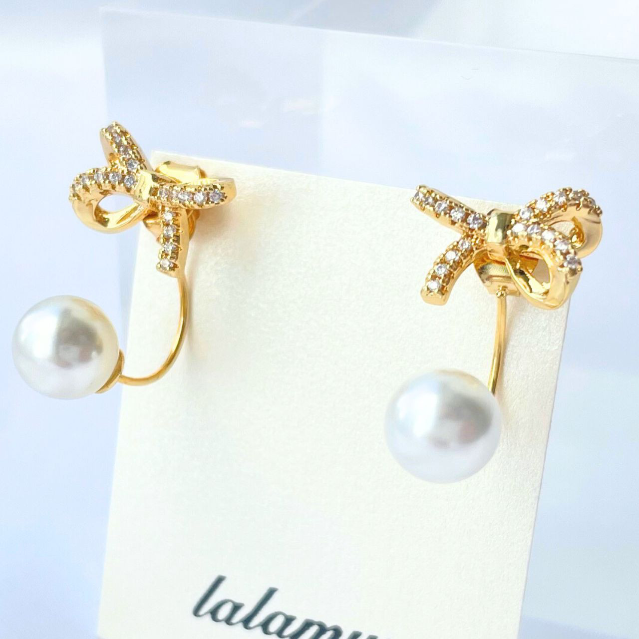 【送料無料】2way リボン バックキャッチ ピアス　普段使い　オフィス　シンプル　結婚式　上品　A98