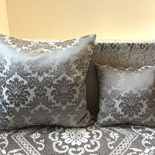 ☆セール☆ イギリス製生地 シルバーグレーの上品なダマスク柄