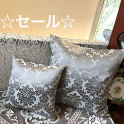 ☆セール☆ イギリス製生地 シルバーグレーの上品なダマスク柄