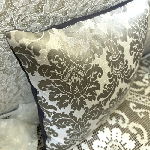 ☆セール☆ イギリス製生地 シルバーグレーの上品なダマスク柄