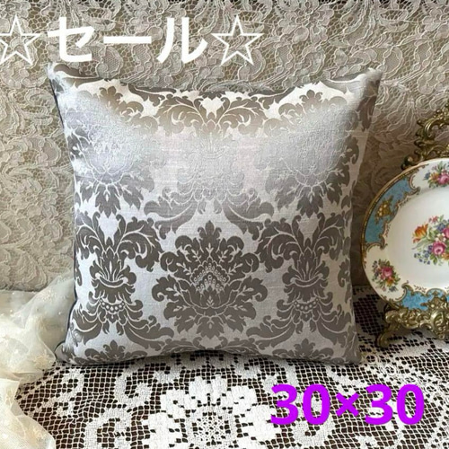 ☆セール☆ イギリス製生地 シルバーグレーの上品なダマスク柄