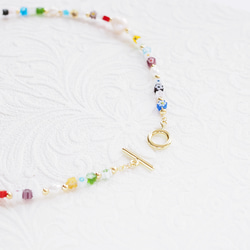 ミルフィオリ ガラスビーズモチーフと淡水パールのマンテルネックレス〈ゴールド〉 5枚目の画像