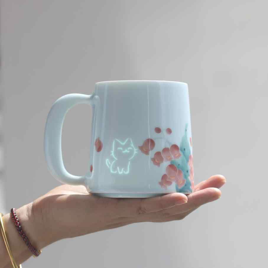 スズラン猫陶磁器カップ、カップル水杯、彩色釉薬手描きカップ、結婚プレゼント