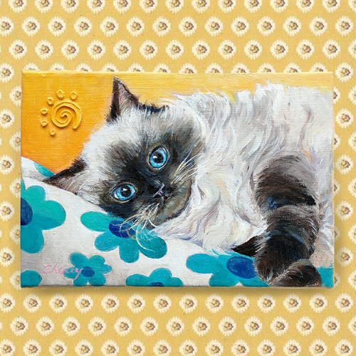 一点物】『 I love cat (ヒマラヤン) 』油絵 サムホール 油彩