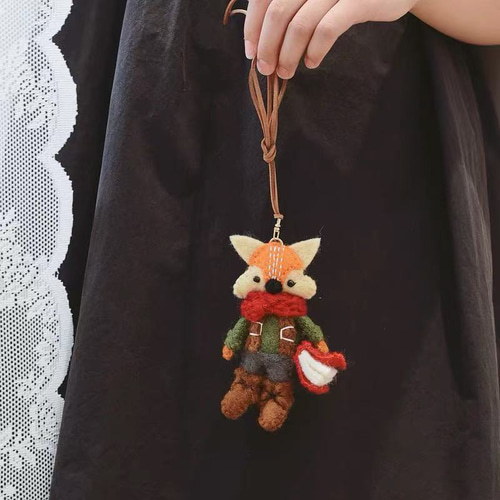 ネパール手作り羊毛フェルトストラップかわいい狐ストラップストラップ
