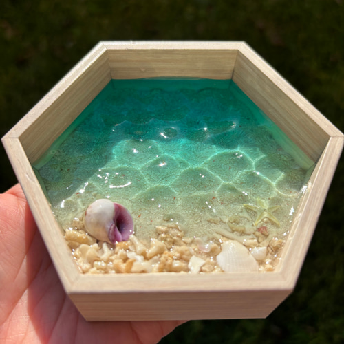 レジン 波紋 小物入れ 六角形 オーシャンアート 海アート 南国
