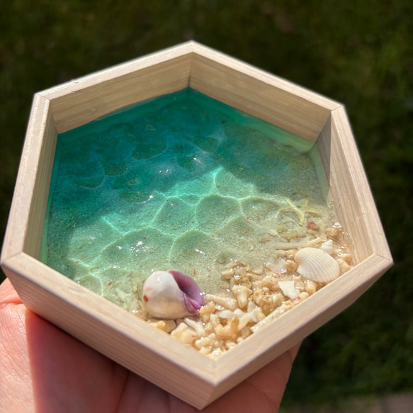 レジン 波紋 小物入れ 六角形 オーシャンアート 海アート 南国