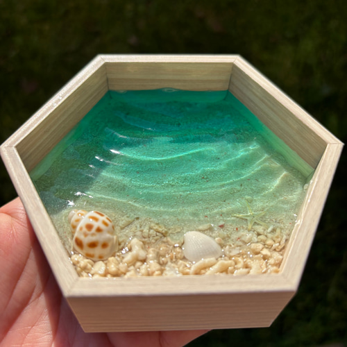 レジン 砂紋 波紋 小物入れ 六角形 オーシャンアート 海アート 南国
