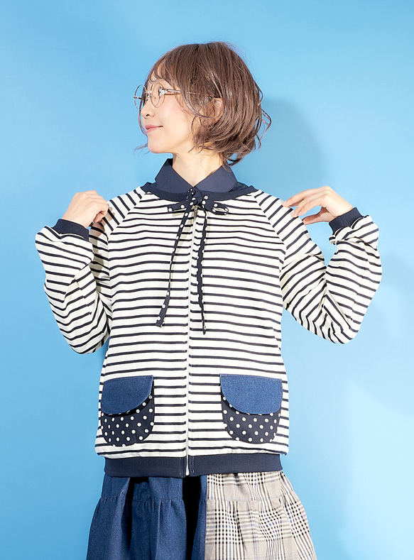 新品未使用　TO BE CHIC ネップボーダージャージーパーカー　42 nmtc+】border horn zip up hoodie / 【エヌエムティーシープラス