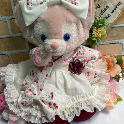 人気のクリスマスアイテムがいっぱい！ リーナベルSサイズ☆エンジ桜花柄 和着物ドレス6点コスチューム ぬいぐるみ