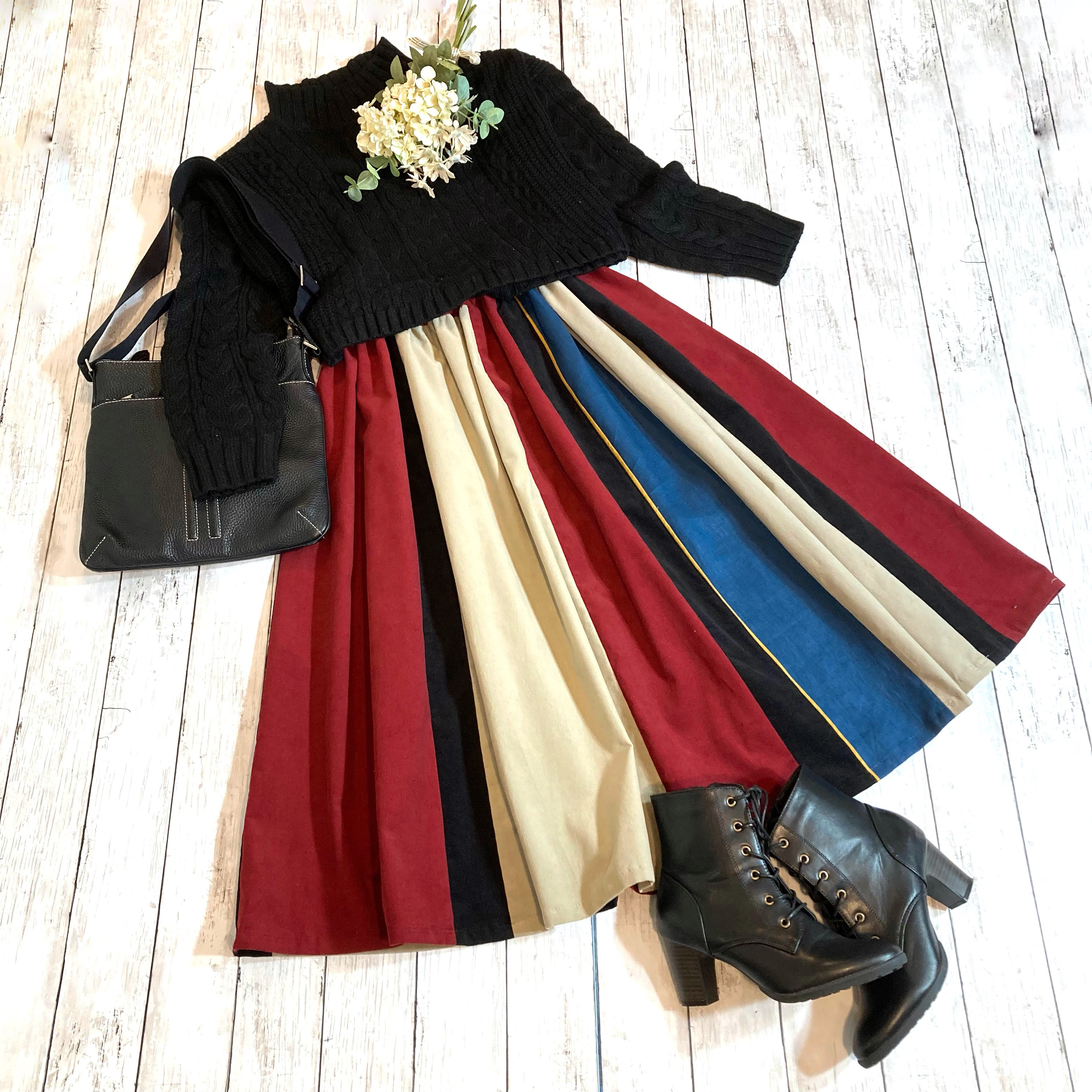 受注製作♡ レトロ風コーデュロイの16枚はぎスカートby彩苺［Ｍ2481］