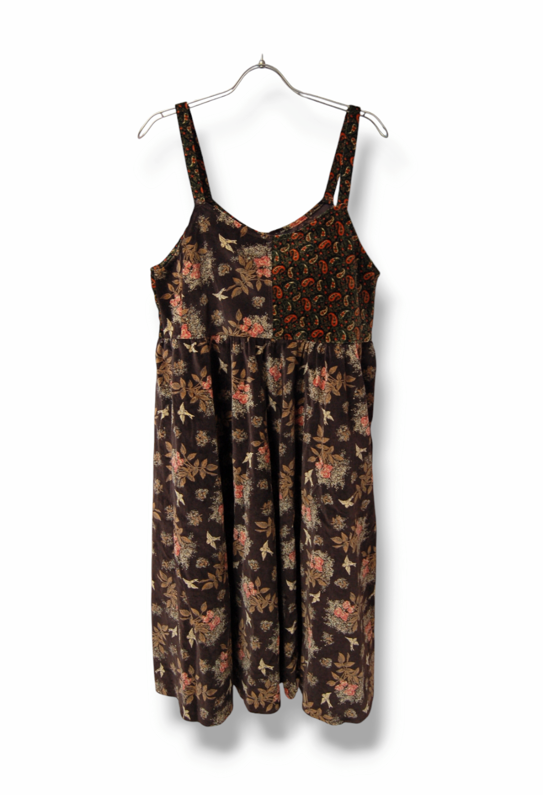 リメイク　鳥花柄×ペイズリー　ベロアキャミワンピース