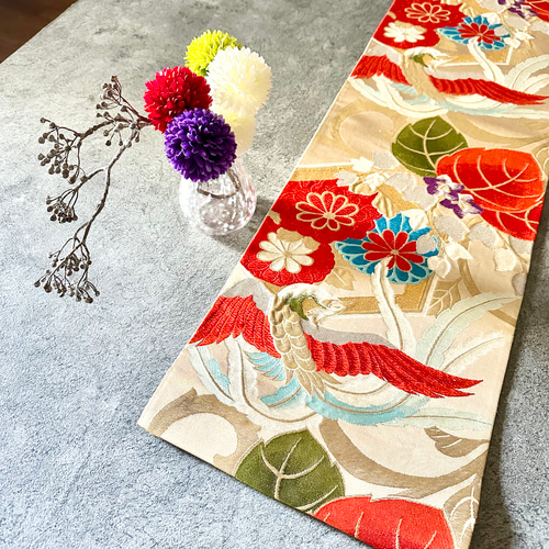 テーブルランナー 桐菊に鳳凰 帯リメイク 【公式通販】