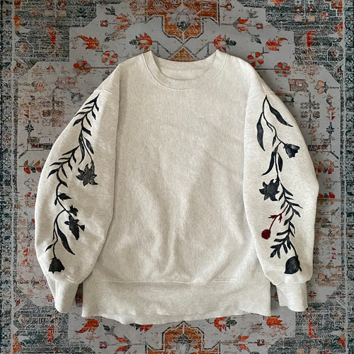 古着 ビンテージ 80s 花柄 刺繍 スウェット トレーナー レディース 古着 80s USA製 花 フラワー 百合 アート ハンド ペイント