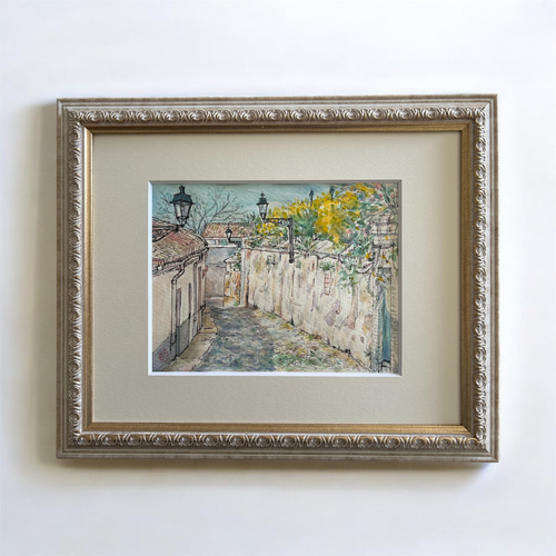 昼下がり（スペイン、グラナダ、春、透明水彩、原画、額付き） 絵画