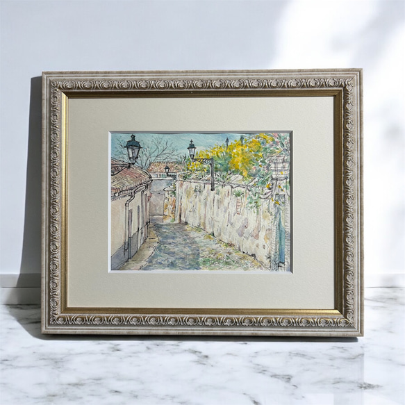 昼下がり（スペイン、グラナダ、春、透明水彩、原画、額付き） 絵画