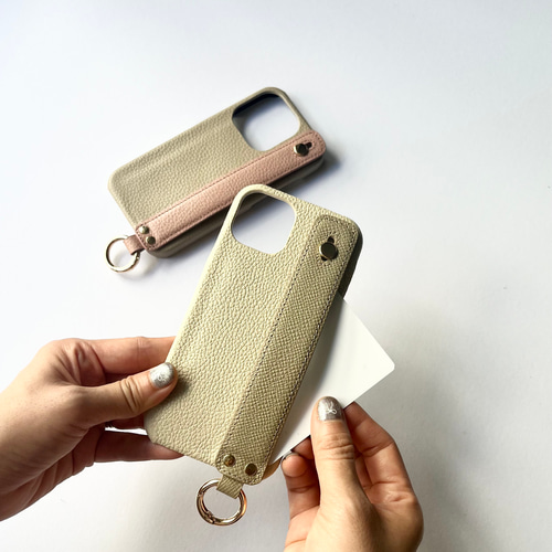 本革 カードポケット付き 名入れハンドベルト Iphoneケース 名入れ可 本革 カードポケット付き ハンドベルト付き レザー