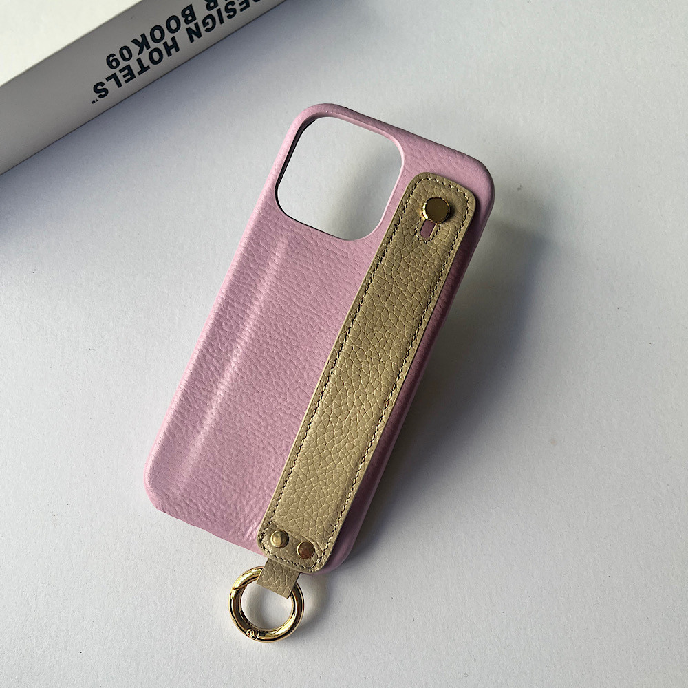 本革　名入れ可　　隠しポケット付き　ハンドベルト付き 　バイカラー　レザーiphoneケース