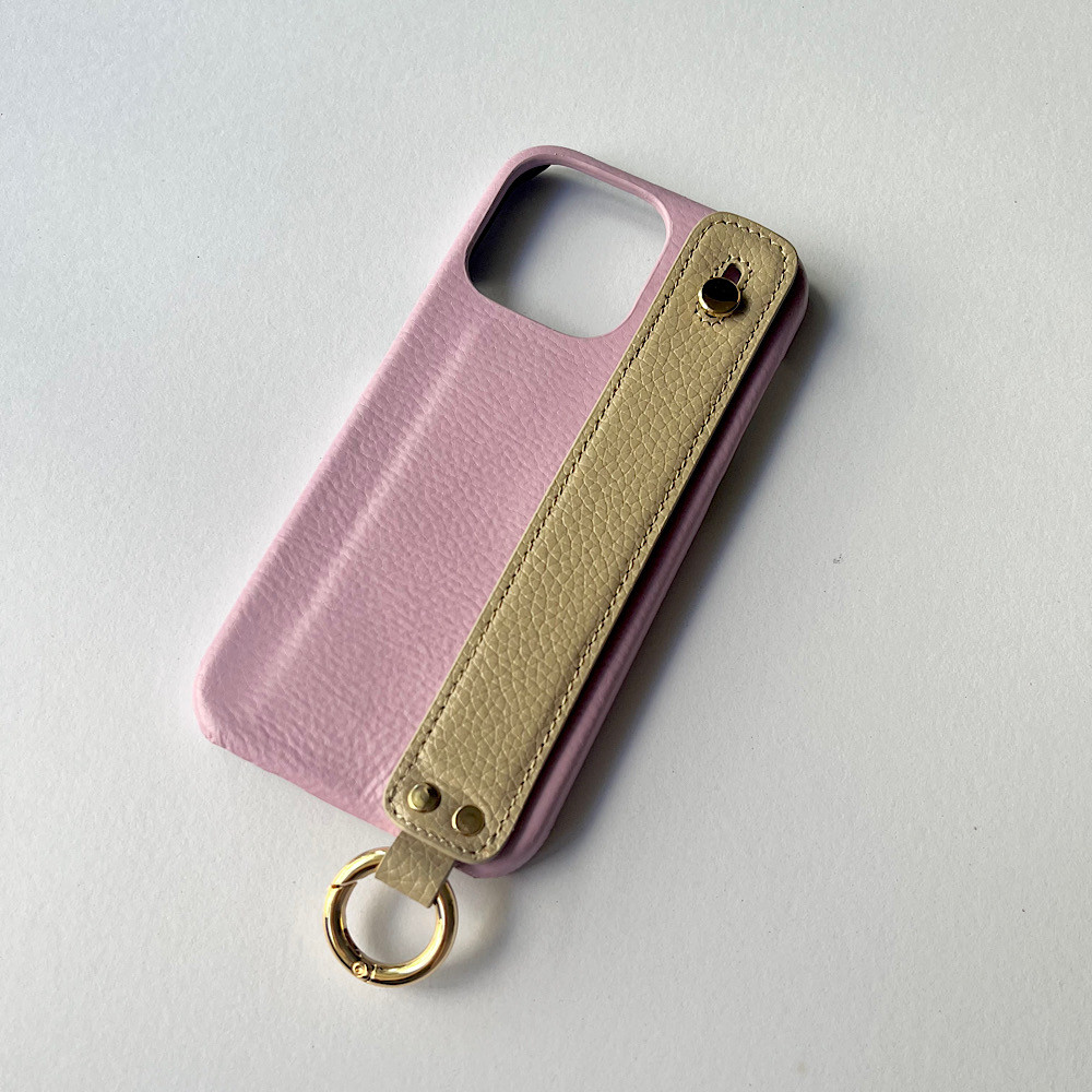 本革　名入れ可　　隠しポケット付き　ハンドベルト付き 　バイカラー　レザーiphoneケース