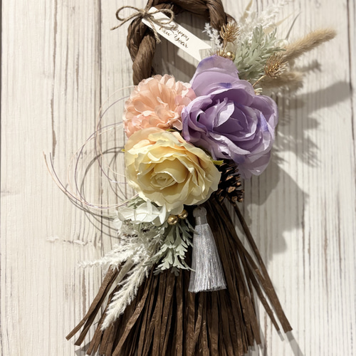 モダンお正月飾り アーティフィシャルフラワーしめ縄飾りno.6 しめ縄