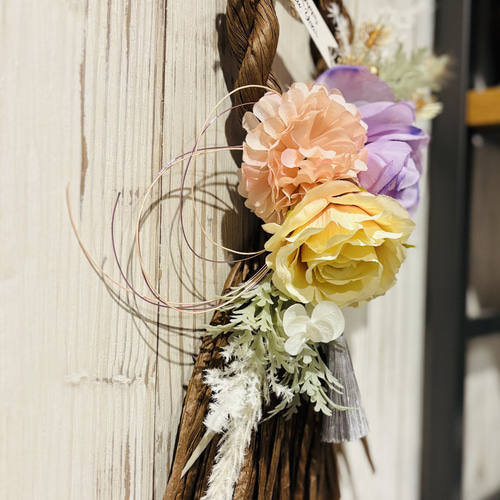 モダンお正月飾り アーティフィシャルフラワーしめ縄飾りno.6 しめ縄