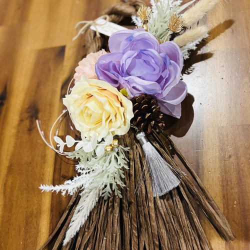 モダンお正月飾り アーティフィシャルフラワーしめ縄飾りno.6 しめ縄