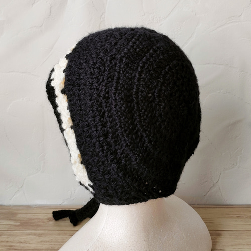ボンネット ニット帽 クロシェハット 耳当て付きニット帽 手編み