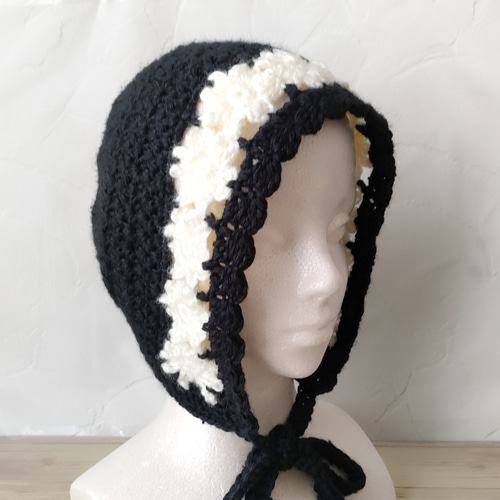 ボンネット ニット帽 クロシェハット 耳当て付きニット帽 手編み