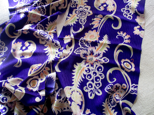 ♥アンティーク 古布 アールデコ 正絹 紋錦紗ちりめん 着物端布 桔梗紫