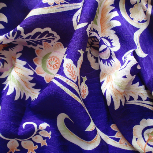 ♥アンティーク 古布 アールデコ 正絹 紋錦紗ちりめん 着物端布 桔梗紫