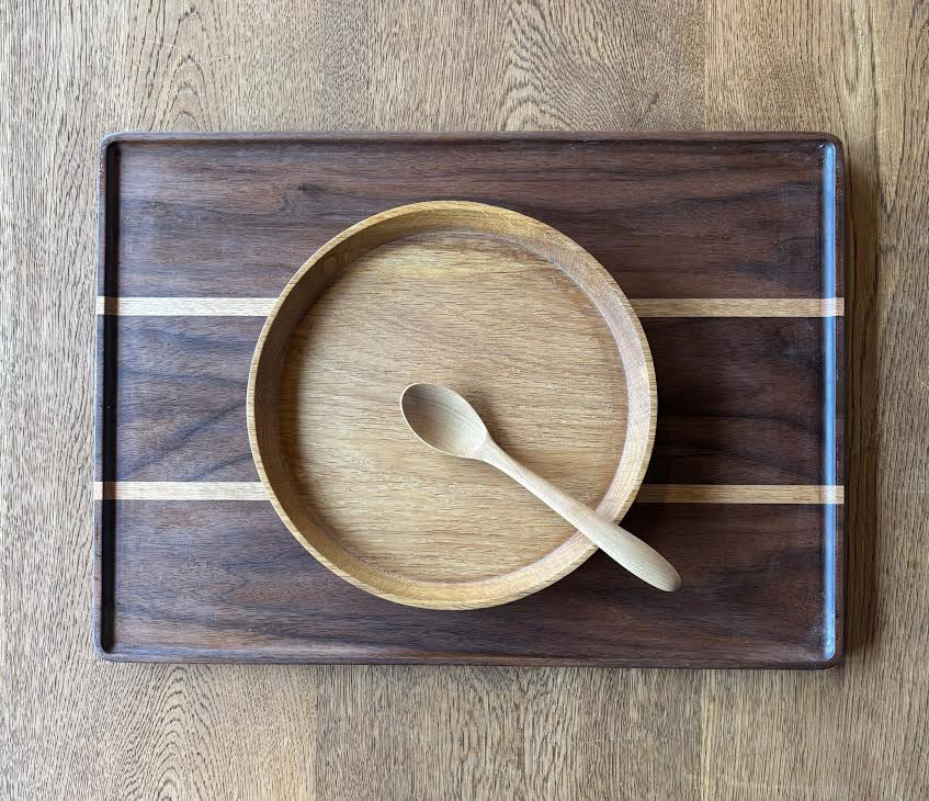 【人気です】ボーダー×スクエア トレイ　ウオールナット、ナラL