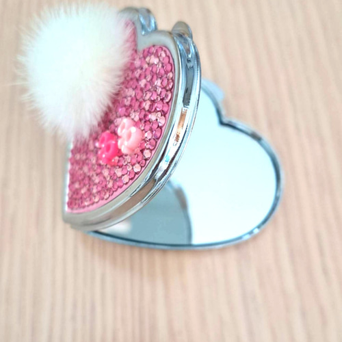 ♡キラキラデコハートコンパクトミラー♡ファー付き その他