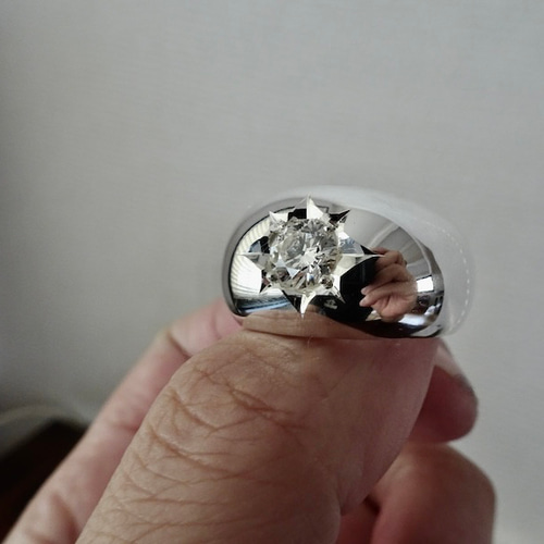 仁尾彫金『一つ星ジルコニア、甲丸リング』ハンドメイド364b 