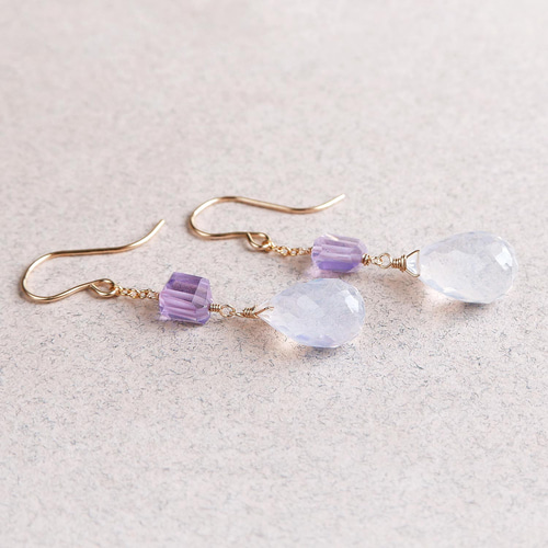 14kgfピンクアメジストクレマチスカービングピアス/イヤリング 14kgfピンクアメジストクレマチスカービングピアス/イヤリング