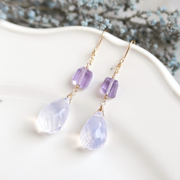 スコロライト、ピンクアメジスト ピアス／イヤリング 14kgf