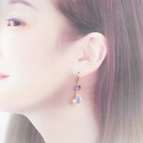 スコロライト、ピンクアメジスト ピアス／イヤリング 14kgf ピアス