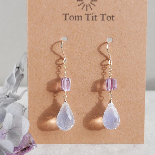 高品質スコロライトコンケーブカット＆宝石質アメジストのピアス