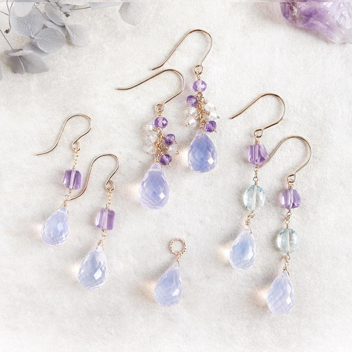 【1点のみ】14kgfスコロライトピアス/イヤリング スコロライトとラベンダーカラー天然石のピアス／イヤリング 14kgf