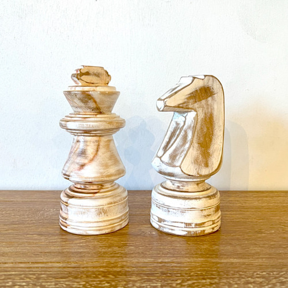 チェス　スモールチェス　置物　インテリア　アート ナチュラルウッドのチェスオブジェ キング ナイト チェスの駒