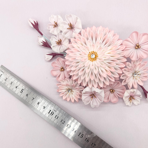 桜と桃色の髪飾り つまみ細工 七五三 桃色 浴衣 ピンク 桜 着物 成人式