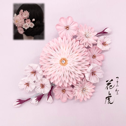 七五三髪飾りセット つまみ細工 パステルカラー 白色·桜色·薄桃色 8-7 七五三 髪飾り 2点セット「赤×白・ピンク×白・オレンジ×白 全3色