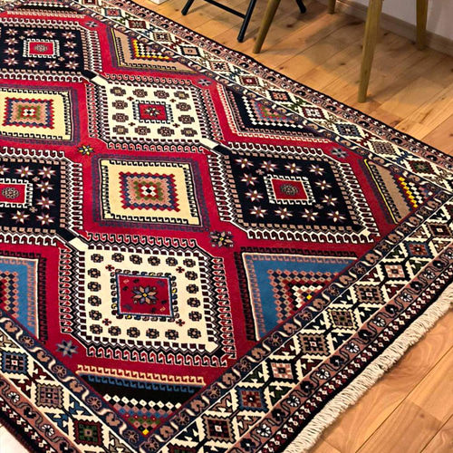 キャシュクリギャッベ ペルシャ絨毯 トライバルラグ なめらか高品質