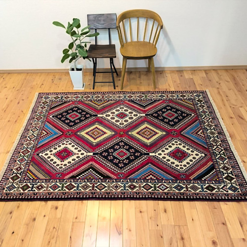 キャシュクリギャッベ ペルシャ絨毯 トライバルラグ なめらか高品質 ペルシャ絨毯 ヤラメ産 200x154㎝ トライバル ラグ PS3398 カーペット