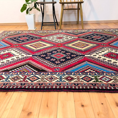 キャシュクリギャッベ ペルシャ絨毯 トライバルラグ なめらか高品質