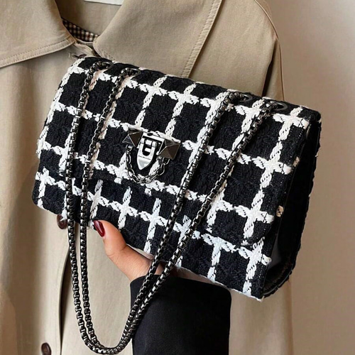 PUレザー 千鳥格子 レディースショルダーバッグ、フラップバッグ