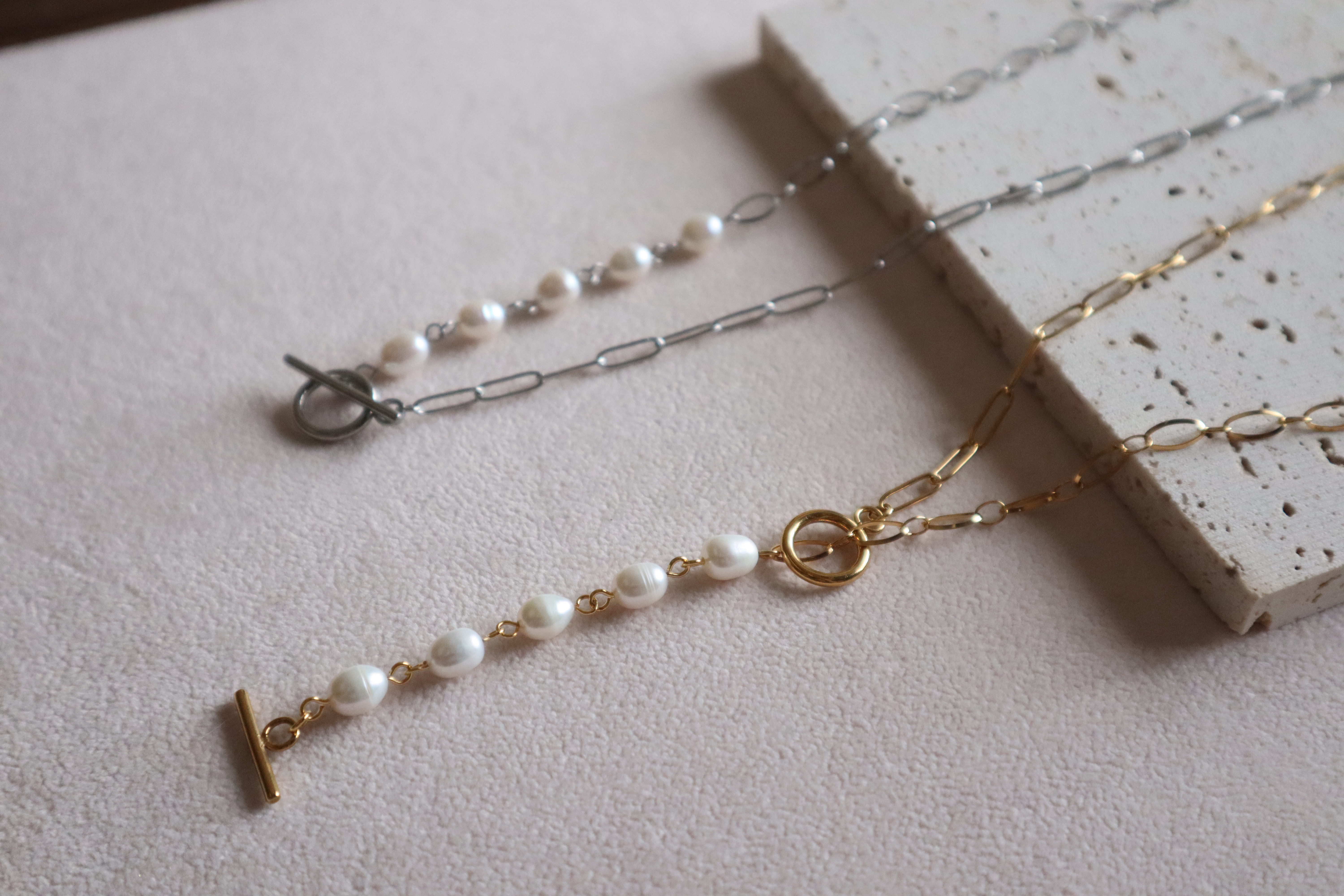 【2way】淡水パールと2種類チェーンネックレス