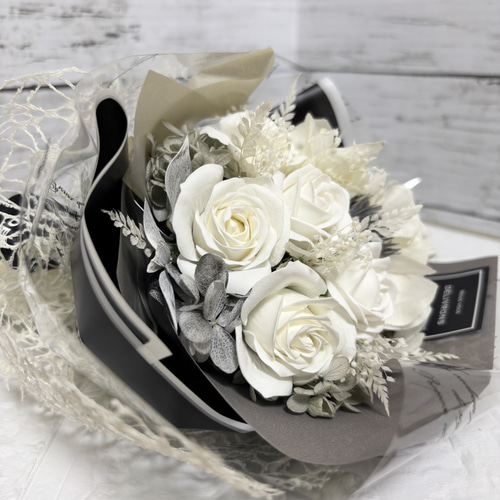 ソープフラワー プリザーブドフラワー 花束 モノトーン アートフラワー